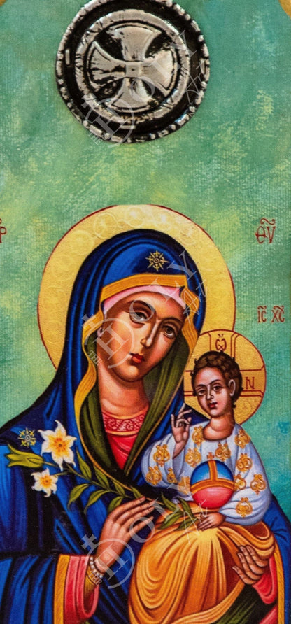 Virgin Mary icon Panagia, Handmade Greek Orthodox icon of Theotokos, Mother of God Byzantine art wall hanging wood plaque, wedding gift - TheHolyArt
