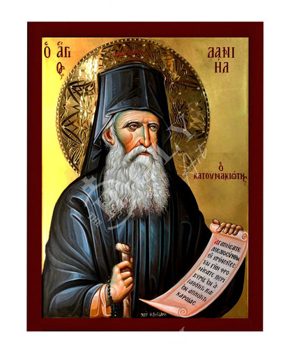 Saint Daniel icon, Handmade Greek Orthodox icon St Daniel Katounakiotis, Byzantine art wall hanging on wood plaque, religious decor - TheHolyArt