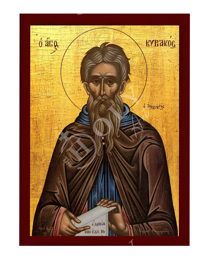 Saint Cyriacus icon, Handmade Greek Orthodox icon St Cyrciacus Anchorite, Byzantine art wall hanging on wood plaque icon, religious decor - TheHolyArt