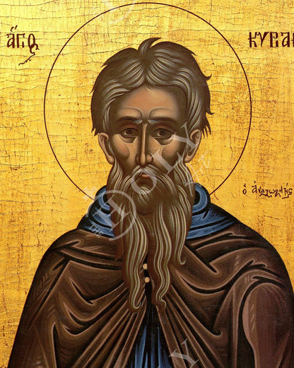 Saint Cyriacus icon, Handmade Greek Orthodox icon St Cyrciacus Anchorite, Byzantine art wall hanging on wood plaque icon, religious decor - TheHolyArt