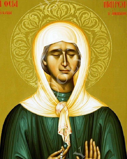 Saint Matrona icon, Handmade Greek Orthodox icon St Matrona of Moscow, Byzantine art wall hanging on wood plaque icon, religious decor - TheHolyArt