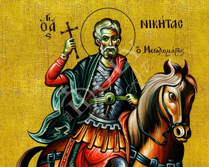 Saint Nicetas icon, Handmade Greek Orthodox icon of Saint Nikitas the Goth, Byzantine art wall hanging wood plaque icon, religious decor - TheHolyArt