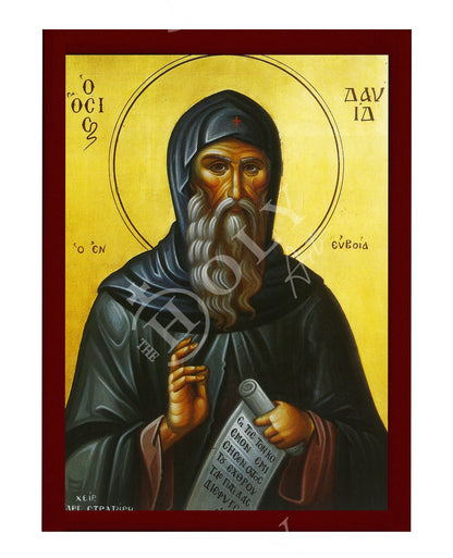 Saint David icon, Handmade Greek Orthodox icon St David of Euboea, Byzantine art wall hanging on wood plaque icon, religious decor - TheHolyArt