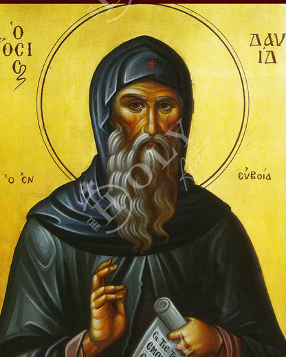 Saint David icon, Handmade Greek Orthodox icon St David of Euboea, Byzantine art wall hanging on wood plaque icon, religious decor - TheHolyArt