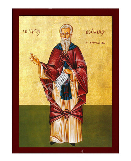 Saint Theophilus icon, Handmade Greek Orthodox icon St Theophilus, Byzantine art wall hanging on wood plaque icon, religious decor - TheHolyArt