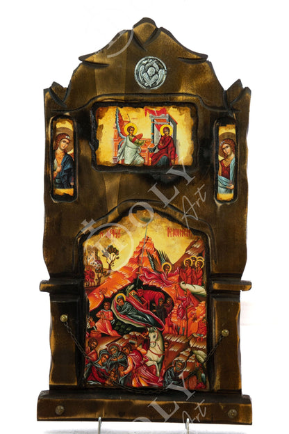 Nativity Jesus Christ icon, Birth of Jesus Handmade Greek Orthodox icon, Byzantine art wall hanging wood plaque, wedding gift 58x28cm - TheHolyArt