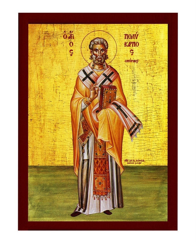 Saint Polycarp icon, Handmade Greek Orthodox icon of St Polycarpos of Smyrna, Byzantine art wall hanging wood plaque, religious gift TheHolyArt