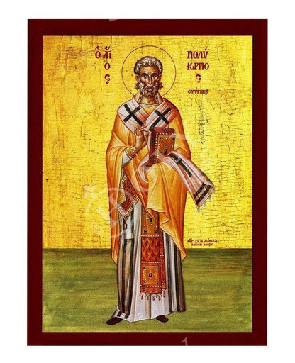 Saint Polycarp icon, Handmade Greek Orthodox icon of St Polycarpos of Smyrna, Byzantine art wall hanging wood plaque, religious gift - TheHolyArt