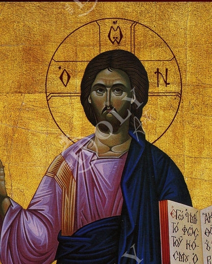 Jesus Christ icon, Handmade Greek Orthodox icon of our Lord, Byzantine art wall hanging on wood plaque, religious icon home decor - TheHolyArt