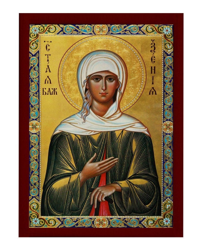 Saint Xenia icon, Handmade Greek Orthodox icon of St Xenia of St. Petersburg, Byzantine art wall hanging icon wood plaque, religious decor (theme 2) TheHolyArt