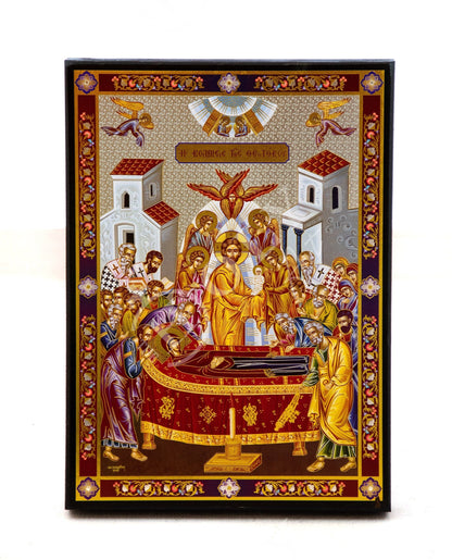 Dormition of Virgin Mary icon, Handmade Greek Orthodox Icon of Theotokos Assumption, Mother of God Byzantine art wall hanging plaque icon - TheHolyArt