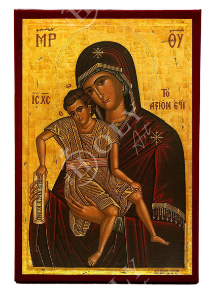 Virgin Mary icon Panagia Axion Esti, Greek Christian Orthodox Icon, Mother of God Byzantine art, Theotokos handmade wall hanging wood plaque - TheHolyArt