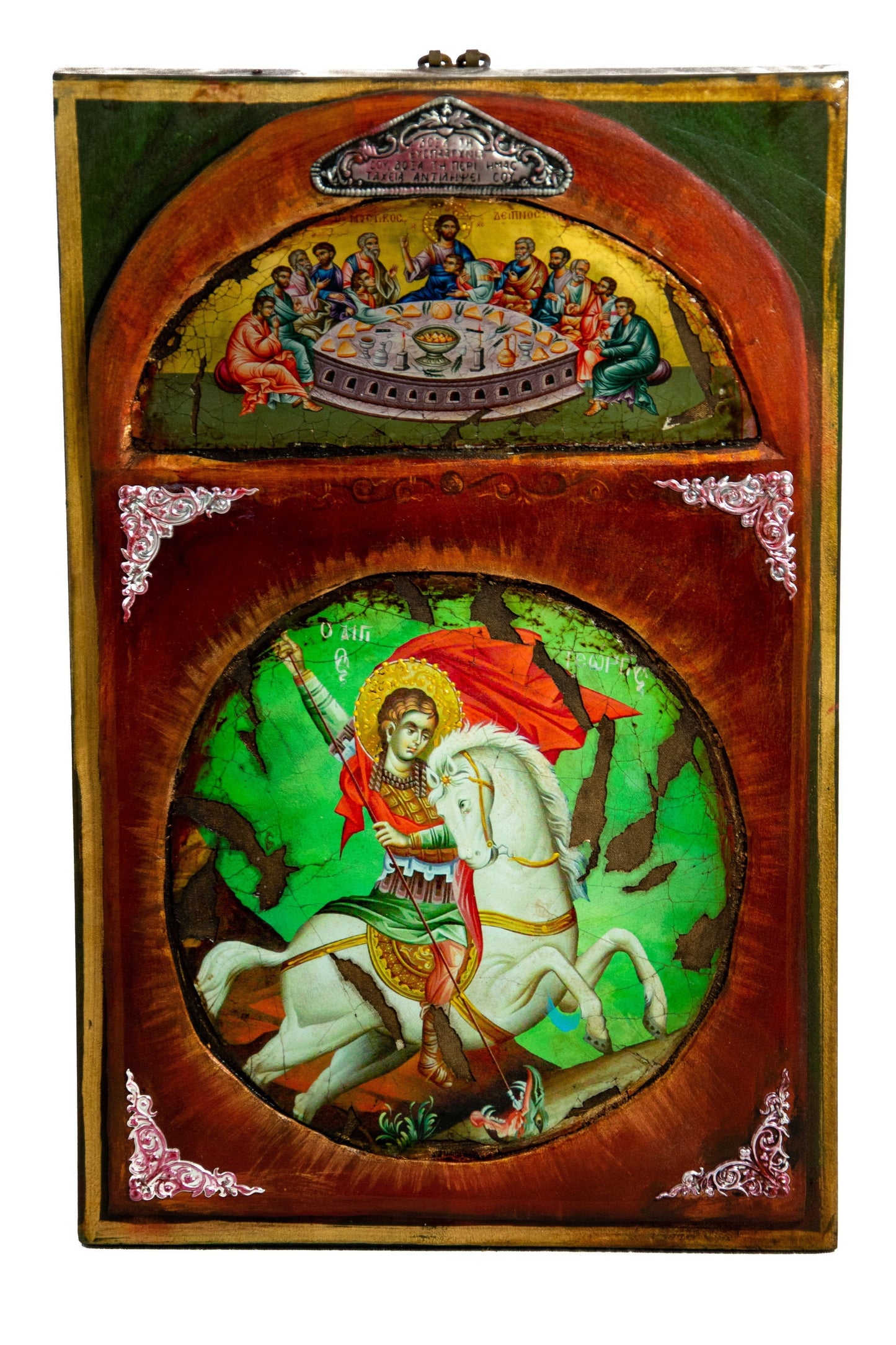 Saint George icon, Handmade Greek Orthodox icon of St George, Byzantine art wall hanging canvas icon wood plaque 37x24cm, religious decor TheHolyArt