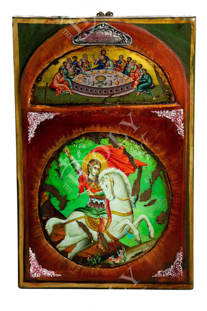Saint George icon, Handmade Greek Orthodox icon of St George, Byzantine art wall hanging canvas icon wood plaque 37x24cm, religious decor - TheHolyArt