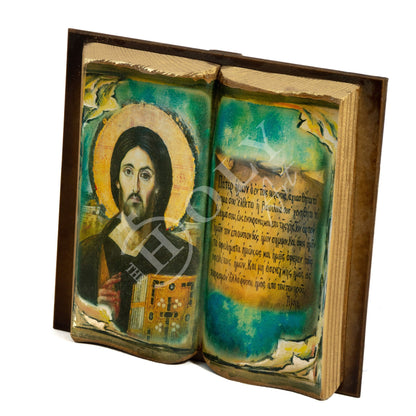 Jesus Christ icon, Handmade Greek Orthodox icon of our Lord, Byzantine art wall hanging natural plaque icon 20x21cm, religious gift - TheHolyArt