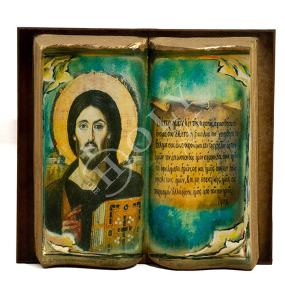 Jesus Christ icon, Handmade Greek Orthodox icon of our Lord, Byzantine art wall hanging natural plaque icon 20x21cm, religious gift - TheHolyArt