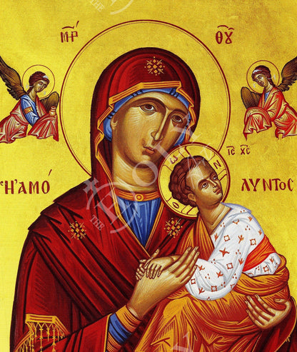 Virgin Mary icon Panagia Amolyntos, Greek Christian Orthodox Icon, Mother of God Byzantine art, Theotokos handmade wall hanging wood plaque - TheHolyArt