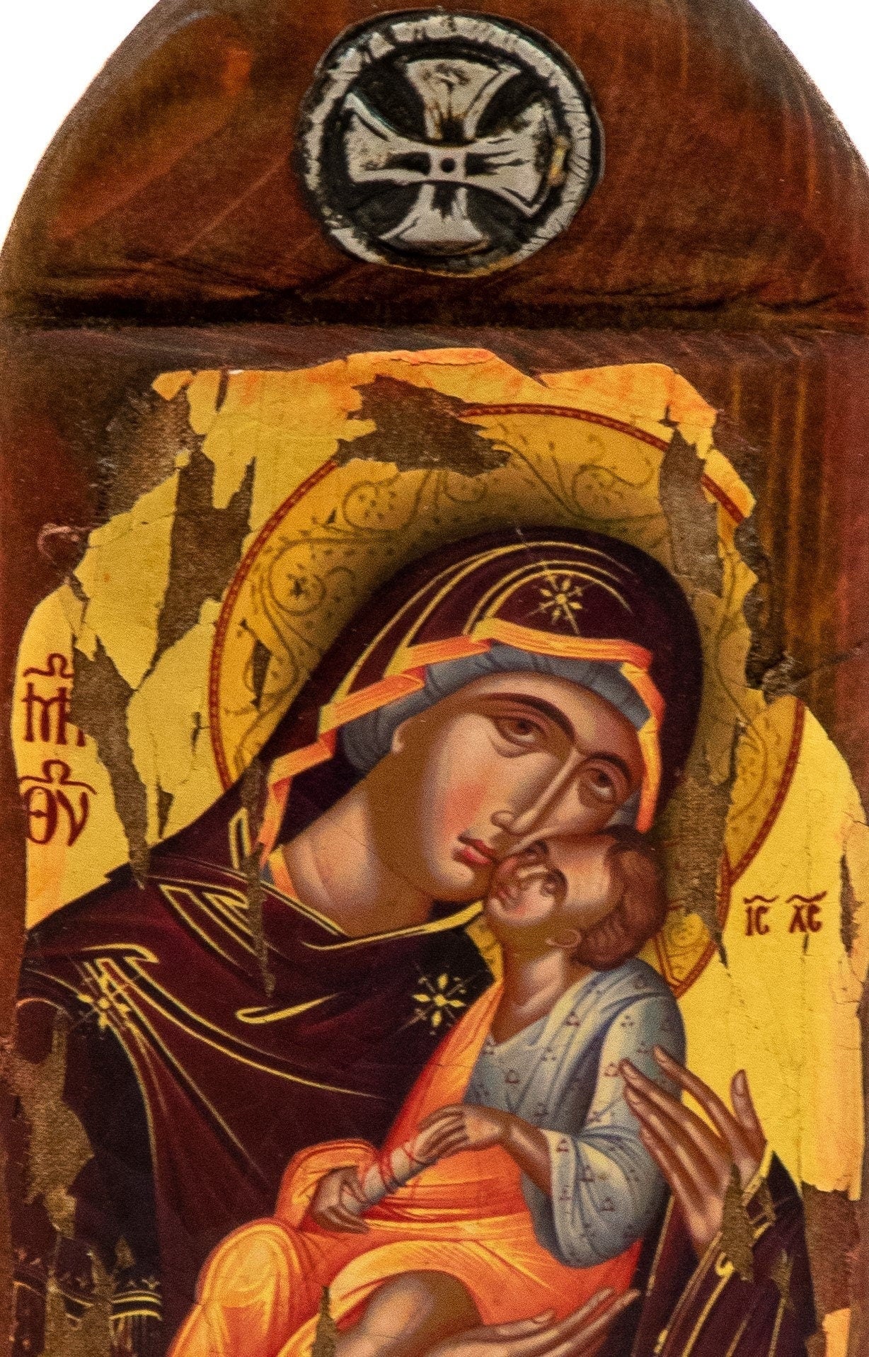 Virgin Mary icon Glykophilousa, Handmade Greek Orthodox icon of Theotokos, Mother of God Byzantine art wall hanging gold leaf icon 20x9cm TheHolyArt