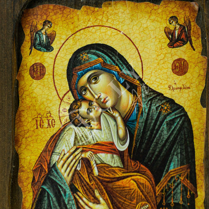 Jesus Christ icon Pantocrator Virgin Mary icon Glykophilousa diptych, Handmade Greek Orthodox icon, Byzantine art wall hanging 22x16cm - TheHolyArt