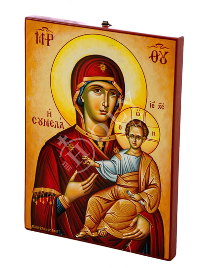 Hand painted Virgin Mary icon Panagia Soumela, Handmade Greek Orthodox icon of Lady of Sorrows, Byzantine art wall hanging Mother of God - TheHolyArt