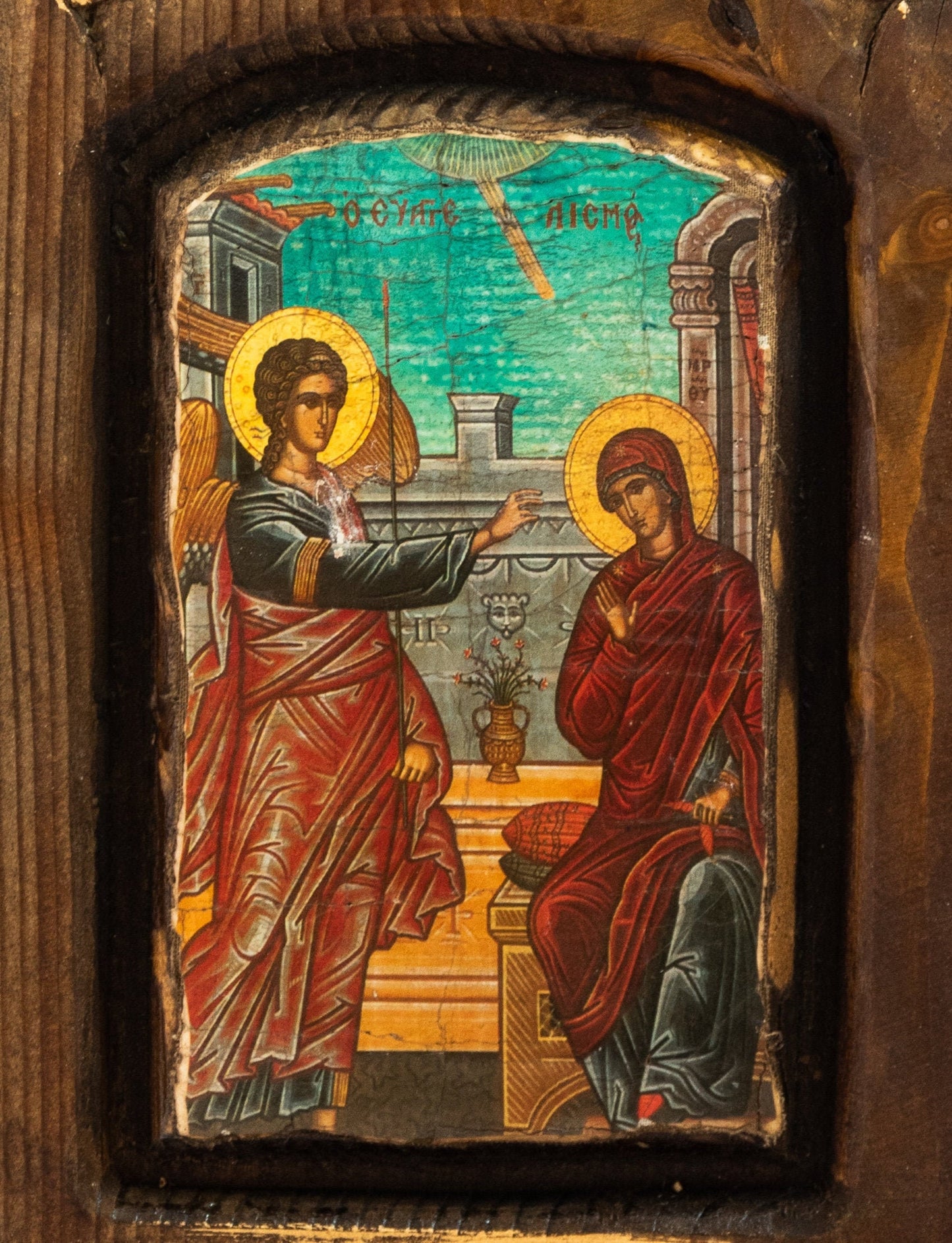 The Annunciation Virgin Mary icon, Handmade Greek Orthodox icon of Theotokos, Mother of God Byzantine art wall hanging canvas wood icon TheHolyArt