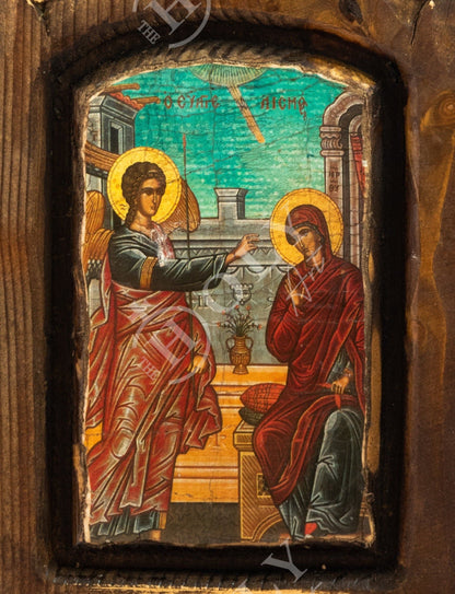 The Annunciation Virgin Mary icon, Handmade Greek Orthodox icon of Theotokos, Mother of God Byzantine art wall hanging canvas wood icon - TheHolyArt