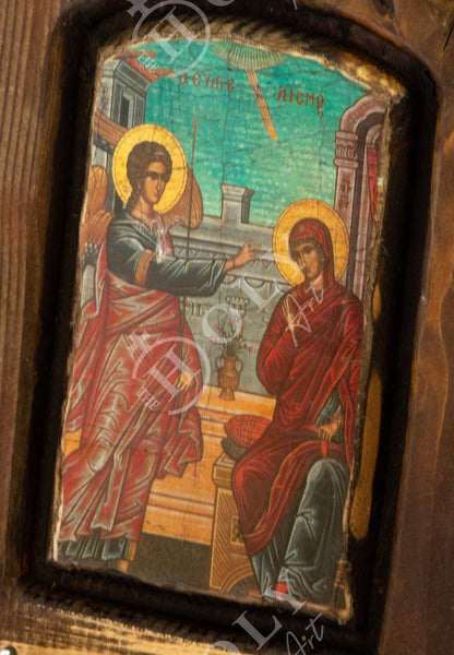 The Annunciation Virgin Mary icon, Handmade Greek Orthodox icon of Theotokos, Mother of God Byzantine art wall hanging canvas wood icon - TheHolyArt