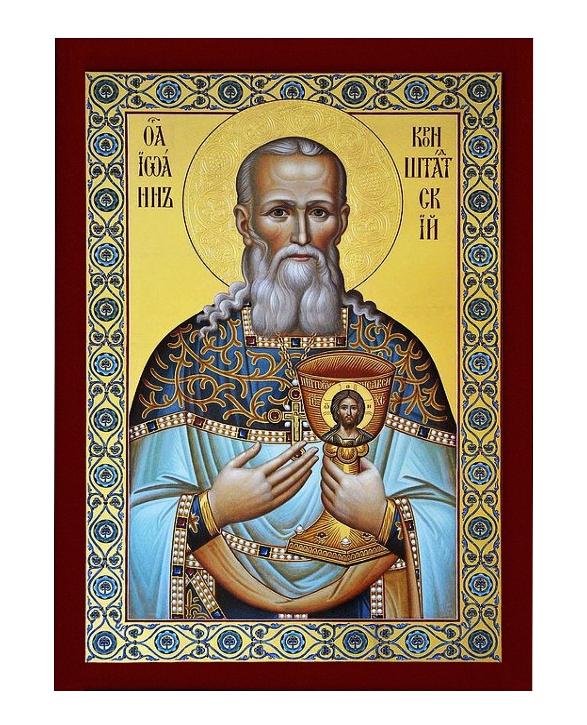 Saint John of Kronstadt icon, Handmade Orthodox Christian icon of St John the Righteous, Religious art wall hanging on wood plaque TheHolyArt