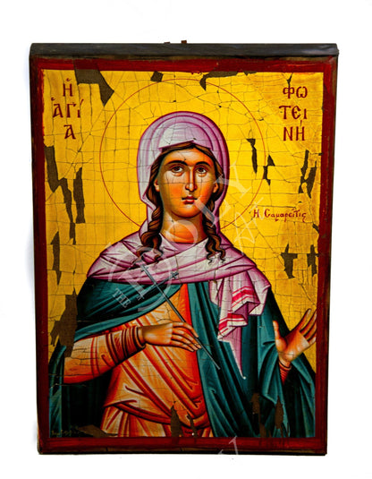 Saint Photine icon of Samaria, Handmade Greek Orthodox Icon of St Photene, Byzantine art wall hanging of Hagia Photini 30x20cm, wedding gift - TheHolyArt