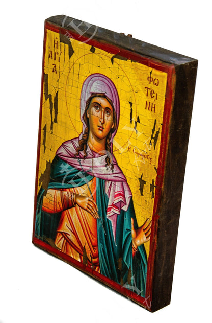 Saint Photine icon of Samaria, Handmade Greek Orthodox Icon of St Photene, Byzantine art wall hanging of Hagia Photini 30x20cm, wedding gift - TheHolyArt