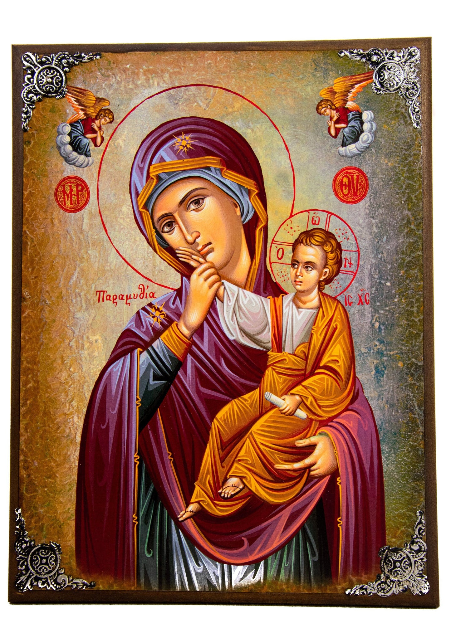 Virgin Mary icon Panagia, Handmade Greek Christian Orthodox Icon of Theotokos, Mother of God Byzantine art wall hanging wood plaque TheHolyArt