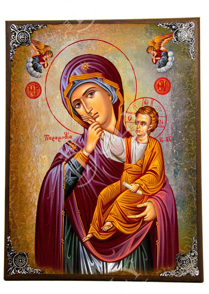 Virgin Mary icon Panagia, Handmade Greek Christian Orthodox Icon of Theotokos, Mother of God Byzantine art wall hanging wood plaque - TheHolyArt