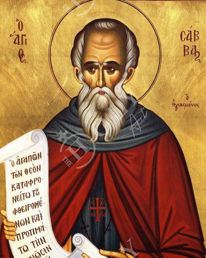 Saint Sabbas icon, Handmade Greek Orthodox icon of St Savvas the Sanctified, Byzantine art wall hanging wood plaque, religious gift - TheHolyArt