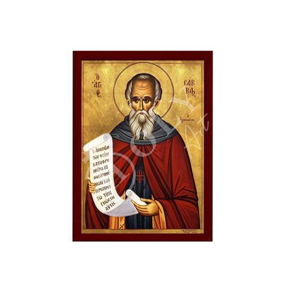 Saint Sabbas icon, Handmade Greek Orthodox icon of St Savvas the Sanctified, Byzantine art wall hanging wood plaque, religious gift - TheHolyArt