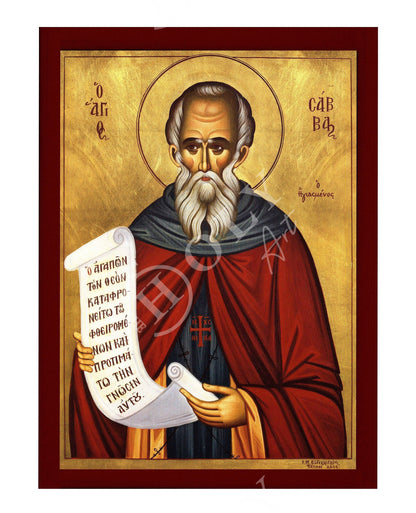 Saint Sabbas icon, Handmade Greek Orthodox icon of St Savvas the Sanctified, Byzantine art wall hanging wood plaque, religious gift - TheHolyArt