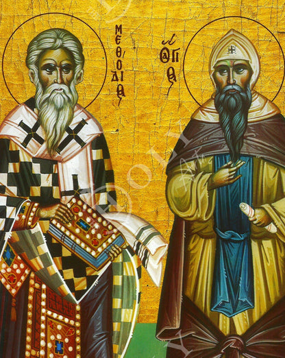 Saints Cyril and Methodius icon, Handmade Greek Orthodox icon of the Theologians, Byzantine art wall hanging wood plaque, religious decor - TheHolyArt