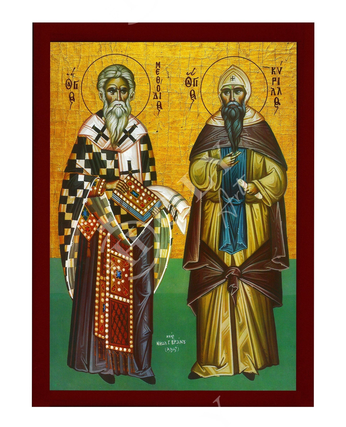 Saints Cyril and Methodius icon, Handmade Greek Orthodox icon of the Theologians, Byzantine art wall hanging wood plaque, religious decor TheHolyArt