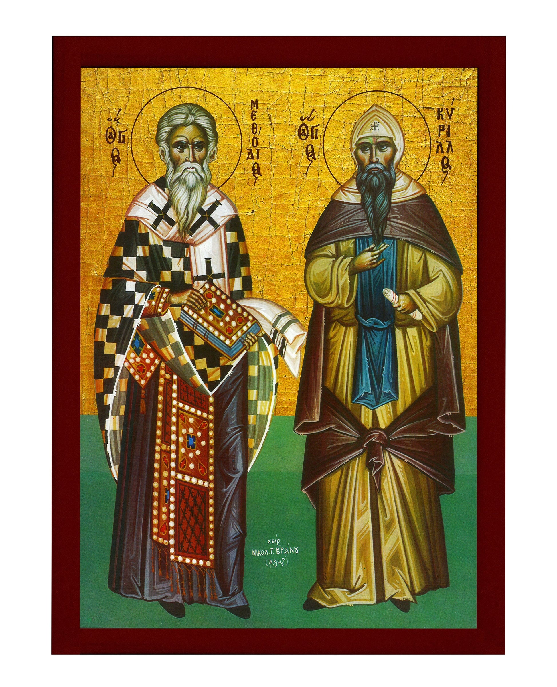 Saints Cyril and Methodius icon, Handmade Greek Orthodox icon of the Theologians, Byzantine art wall hanging wood plaque, religious decor TheHolyArt