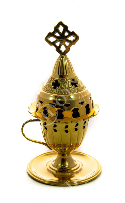 Christian Brass Table Oil Vigil Lamp with Cross, Hand-painted Prayer Standing Oil Lamp, Orthodox Oil Candle with glass cup, religious decor - TheHolyArt