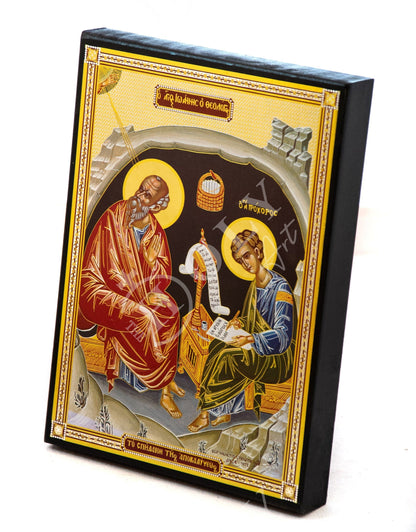 Saint John Evangelist icon, Orthodox icon of the Apocalypse, Apostle John Byzantine art wall hanging, Handmade icon wood plaque 27x21cm - TheHolyArt