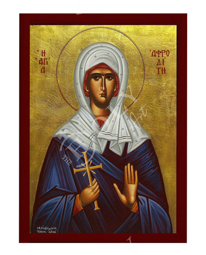 Saint Aphrodite icon, Handmade Greek Christian Orthodox Icon of St Aphrodite, Byzantine art wall hanging wood plaque, religious decor - TheHolyArt