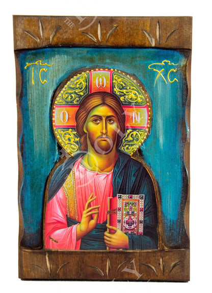 Jesus Christ icon, Handmade Greek Orthodox icon of our Lord, Byzantine art wall hanging on wood plaque, religious icon home decor - TheHolyArt