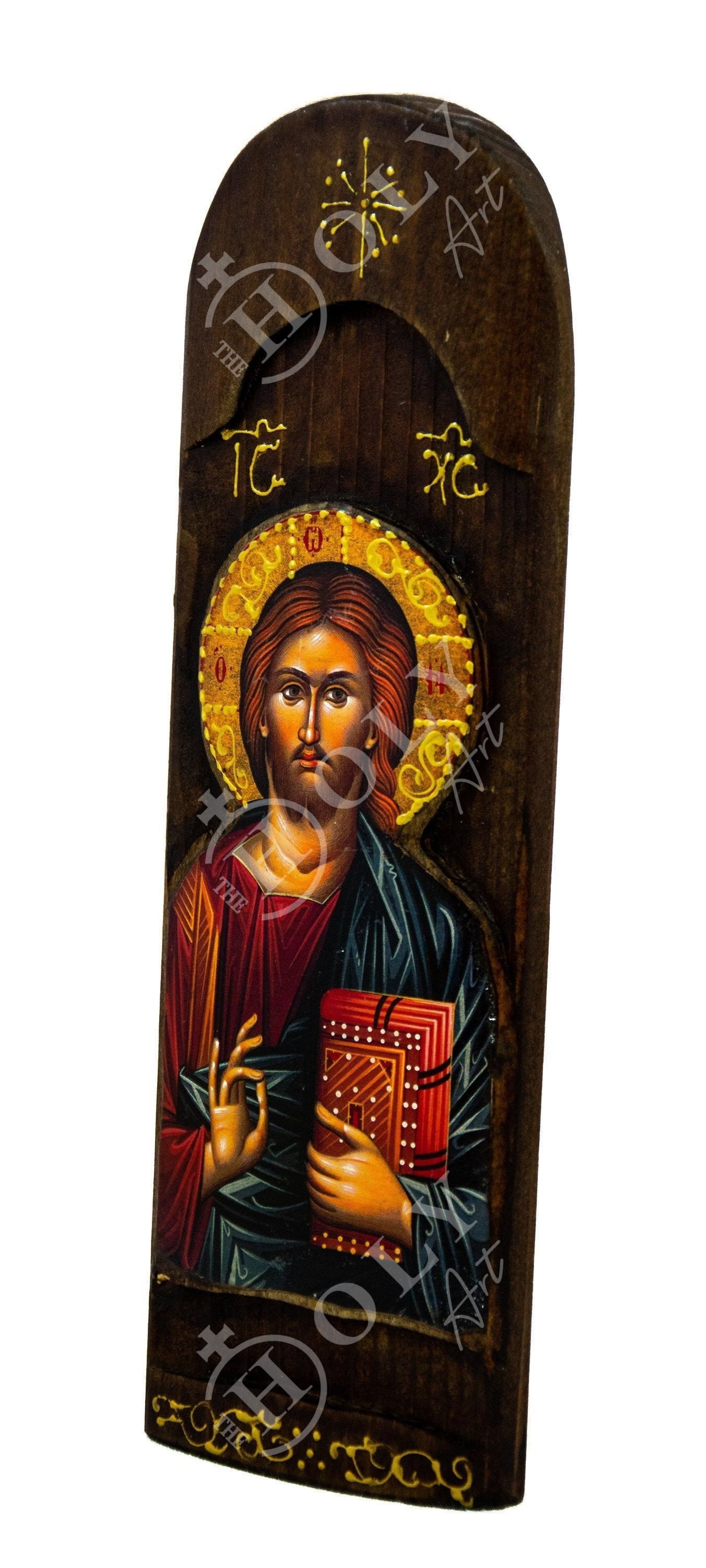 Jesus Christ icon, Handmade Greek Orthodox icon, Byzantine art wall hanging icon of our Lord on wood plaque, wedding gift ideas TheHolyArt