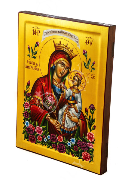 Hand painted Virgin Mary icon Panagia, Greek Orthodox icon w Gold 23k of Theotokos, Byzantine art wall hanging of Mother of God - TheHolyArt