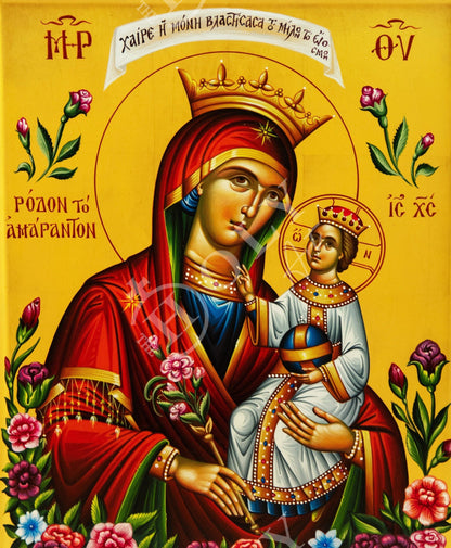 Hand painted Virgin Mary icon Panagia, Greek Orthodox icon w Gold 23k of Theotokos, Byzantine art wall hanging of Mother of God - TheHolyArt