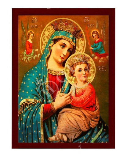 Virgin Mary icon Panagia, Handmade Greek Orthodox icon of Theotokos, Mother of God Byzantine art wall hanging wood plaque, religious decor - TheHolyArt