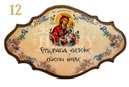 Custom Jesus Christ Virgin Mary icon, Byzantine art wall hanging, Christian saying Handmade Greek Orthodox icon wood plaque, religious decor - TheHolyArt
