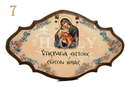 Custom Jesus Christ Virgin Mary icon, Byzantine art wall hanging, Christian saying Handmade Greek Orthodox icon wood plaque, religious decor - TheHolyArt