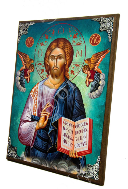 Jesus Christ icon, Handmade Greek Orthodox icon of our Lord, Byzantine art wall hanging wood plaque - TheHolyArt