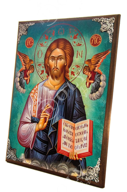Jesus Christ icon, Handmade Greek Orthodox icon of our Lord, Byzantine art wall hanging wood plaque - TheHolyArt
